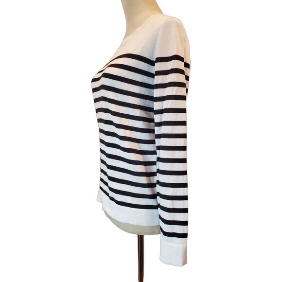 J CREW SZ S Women's 100% Cotton Black & White Striped Teddie Sweater Nautical - Picture 5 of 10